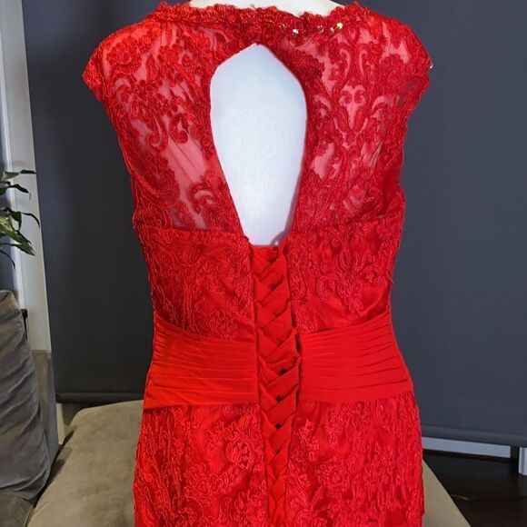 Women’s Red Dress with Corset Back and Matching Chiffon Jacket Size M - Picture 10 of 12